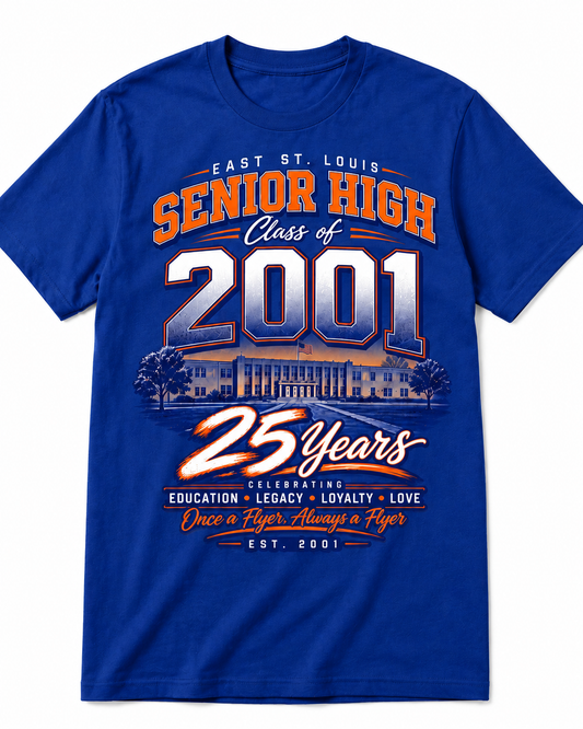Royal Blue East St. Louis Senior High Class of 2001 25th Reunion T-Shirt